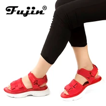 Fujin/ брендовая летняя обувь для женщин; сандалии на плоской платформе; женская кожаная обувь; Повседневная пляжная обувь для отдыха; sandalias mujer