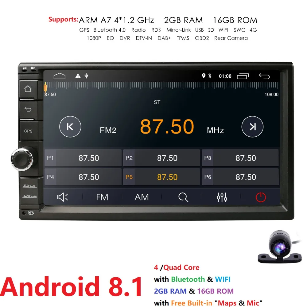 Quad Core autoradio 2 din android 8.1 radio gps navigation car dvd player 2din steering wheel Rear View Camera WIFI 4G 2G RAM BT |