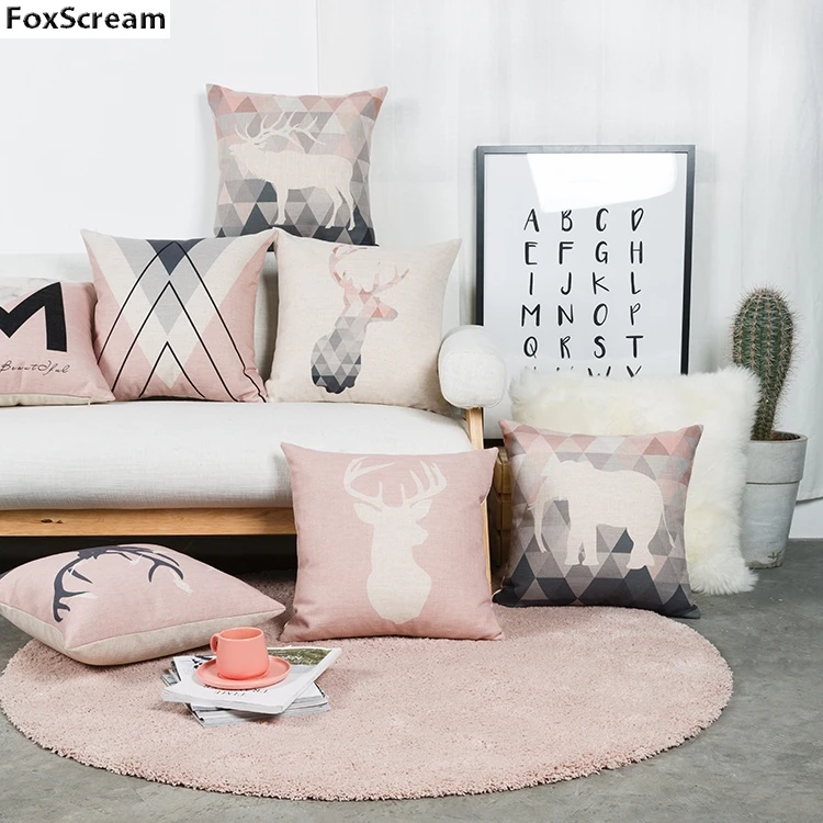 

Nordic Style Cushion Decorative Pillows Cover Elephant Gray Throw Pillows Case Pink Deer Geometric Cushions Cover for Sofa 45x45