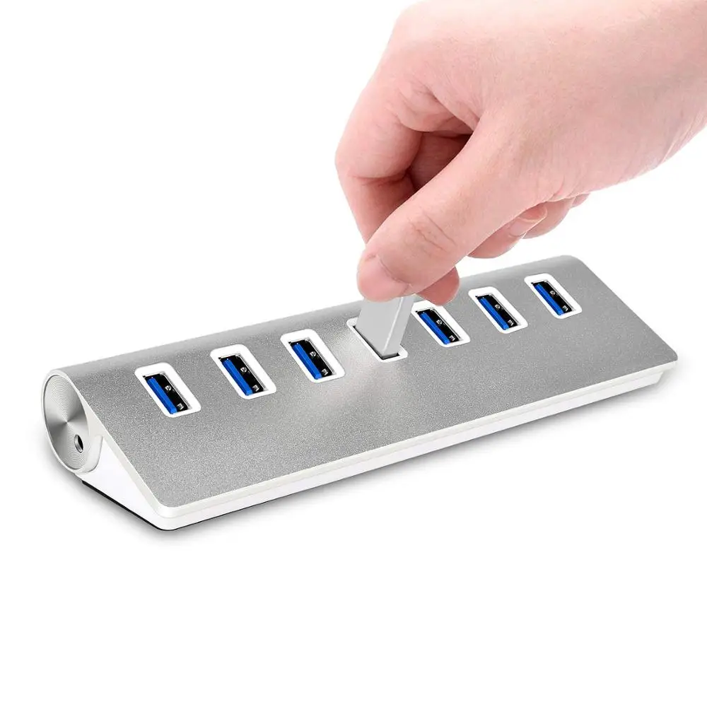 

7-Port USB 3.0 Hub, Aluminum Data Hub with Power Adapter for Desktop PC/Laptop