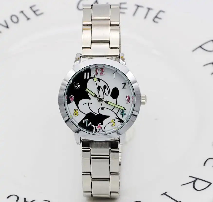 Reloj De Pulsera De Cuarzo Mickey De Dibujo Animado Chica Hermosa