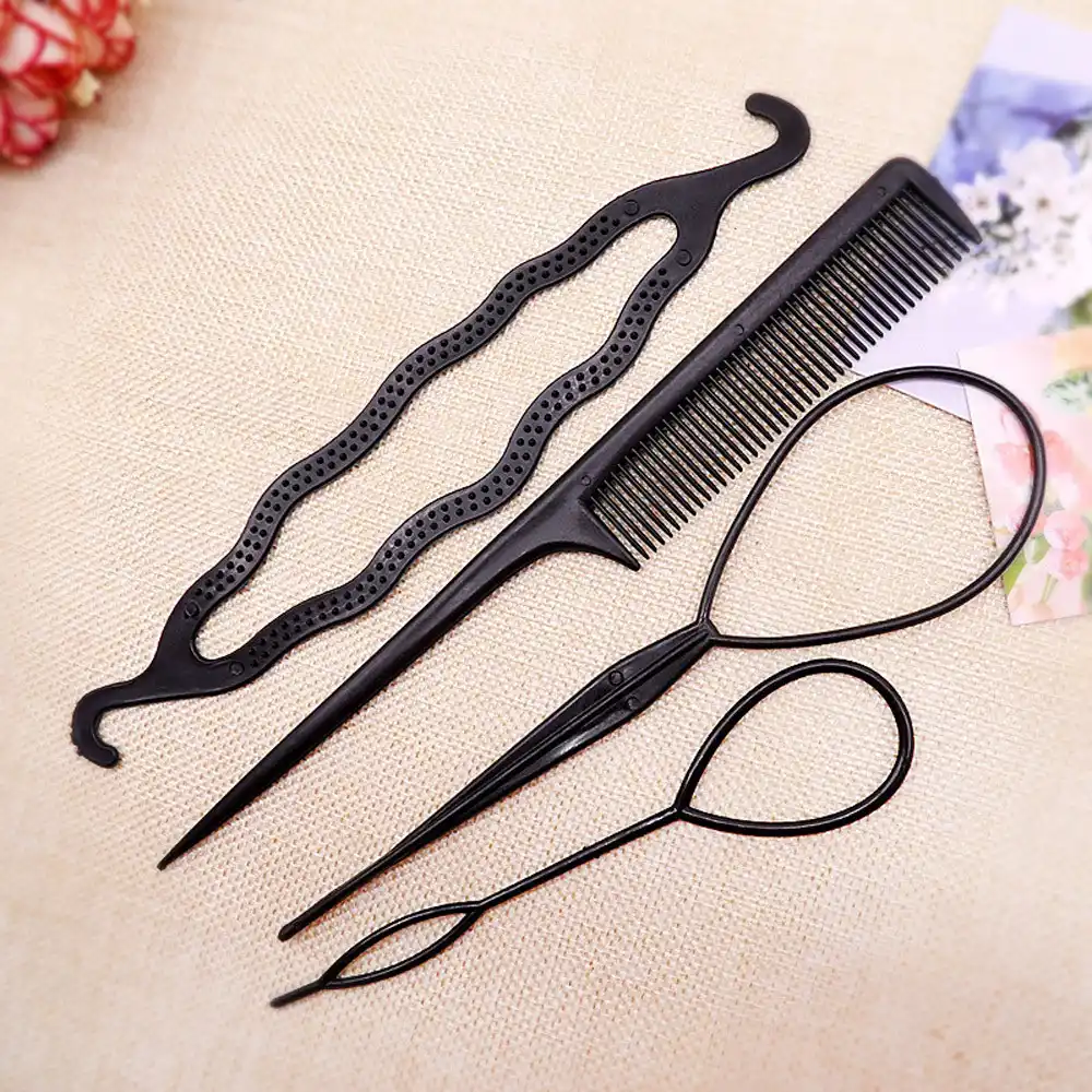 4Pcs Plastic Hair Loop Styling Hair Braiding Tools New Magic Topsy Tail