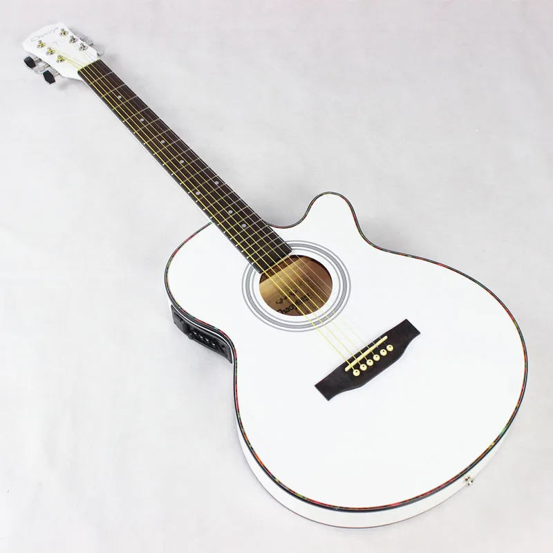 Thin Body Electro Acoustic Electric Folk Pop Flattop Guitar 40 Inch Guitarra 6 String White Light