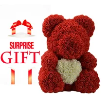 DropShipping 40cm Red Teddy Rose Bear With Love Heart Artificial Flower Decoration Valentines Day Gift Womens Mother Day Gift woodgrain heart pattern valentines day door stickers