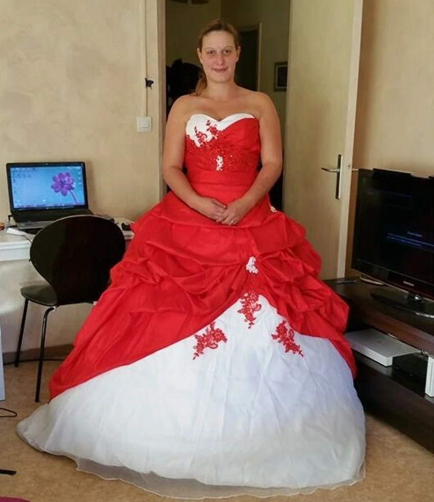 Vestidos De Noiva robe de mariage сексуальное бальное атласное платье невесты красное и белое