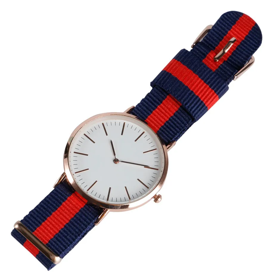 YISUYA Minimalist Blue & Red Stripe Nylon Strap Simple Fashion Casual Student Sport Quartz Wrist Watch Men Women Clock Bracelet (8)