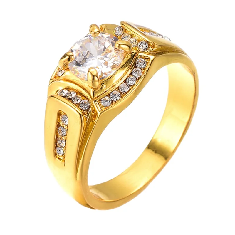 

Crystal Gold Men's Ring Fashion Men's Gold Color Rhinestone Rings Hot Mixed Lots Jewelry Fit Wedding Part 6 Sizes