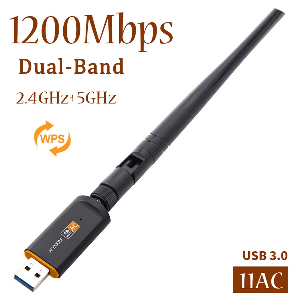 

Mini USB Wifi Adapter 1200Mbps USB3.0 Dual Band 802.11acbgn AC Antenna Gigabit WiFi Superspeed Card for Laptop Desktop Computer