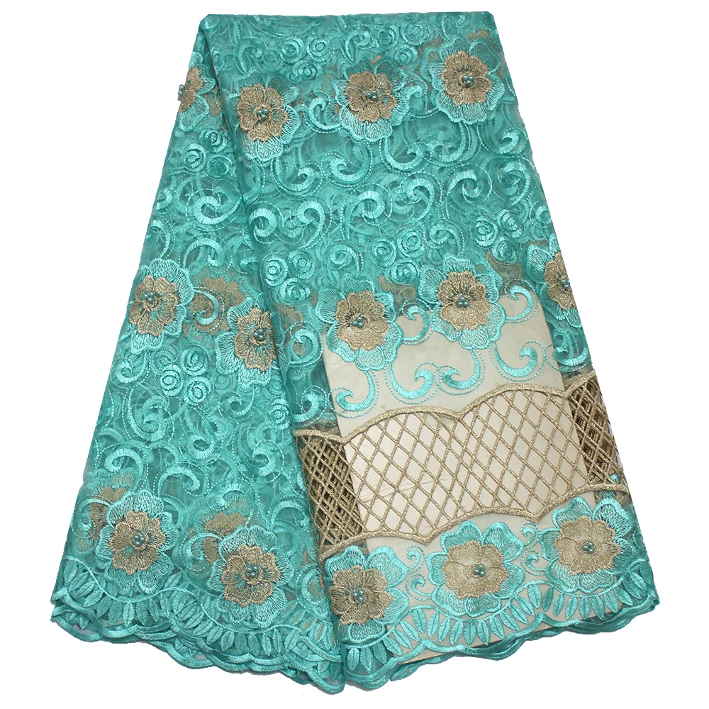 

High Quality Nigerian Lace Fabric With Beads African Lace Fabrics For Party Dress Ligh Green Africa French Lace Fabric 5 Yards