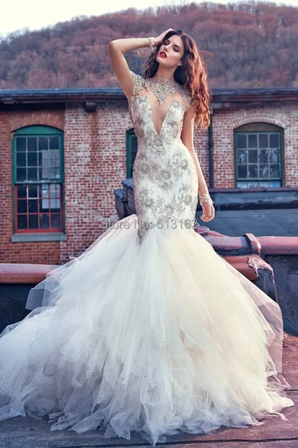 Bling Mermaid Wedding Dress with Open Back