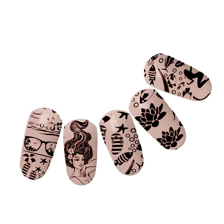 Mezerdoo празднование ногтей штамповка пластины Хэллоуин Череп русалка панда дизайн маникюр Дизайн ногтей шаблон изображения