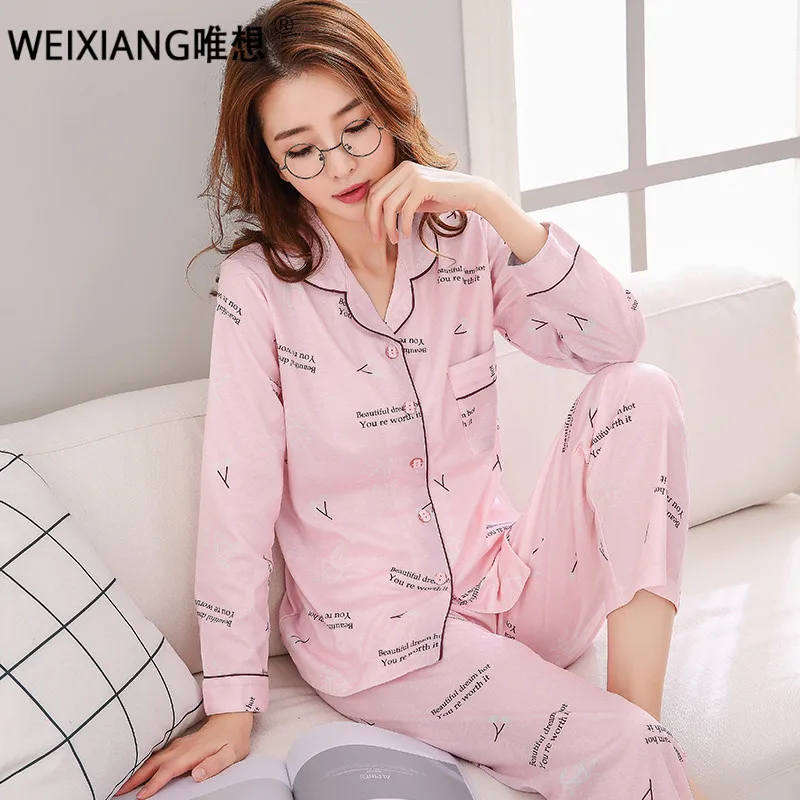 3XL плюс Размеры Pijama Для женщин хлопковые пижамы с длинным рукавом осень зима