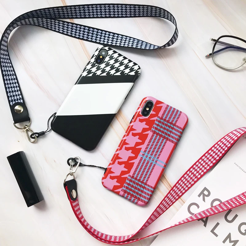 

Haissky Squishy Soft TPU Striped Phone case For iPhone 6 6S 7 8 X with Lanyard Neck Strap Wrist Strap Cover for iPhone 6 7 8Plus