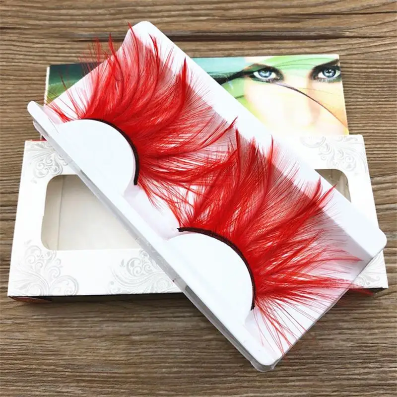 

1 pairs Red Feather Natural long false eyelashes cross winged lengthened exaggerated stage false eye Lashes makeup tool YM116