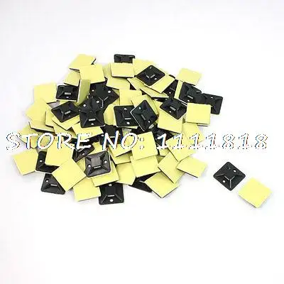 

100 Pcs Black Plastic Sticky Cable Tie Mount Base 1.18" x 1.18