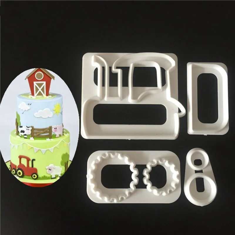 

4pcs small tractor sugar cake printing die biscuit mold baking mold tool biscuits compression molds commonly used clay