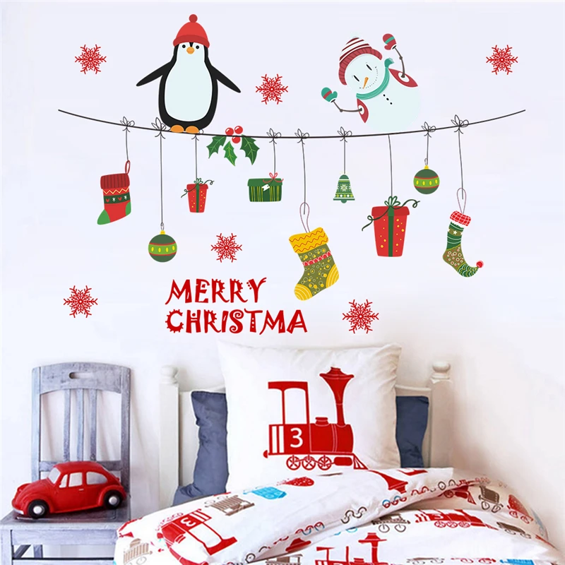 Christmas Wall Sticker Tree and Snowman Wall Window Shop Quote Sticker
