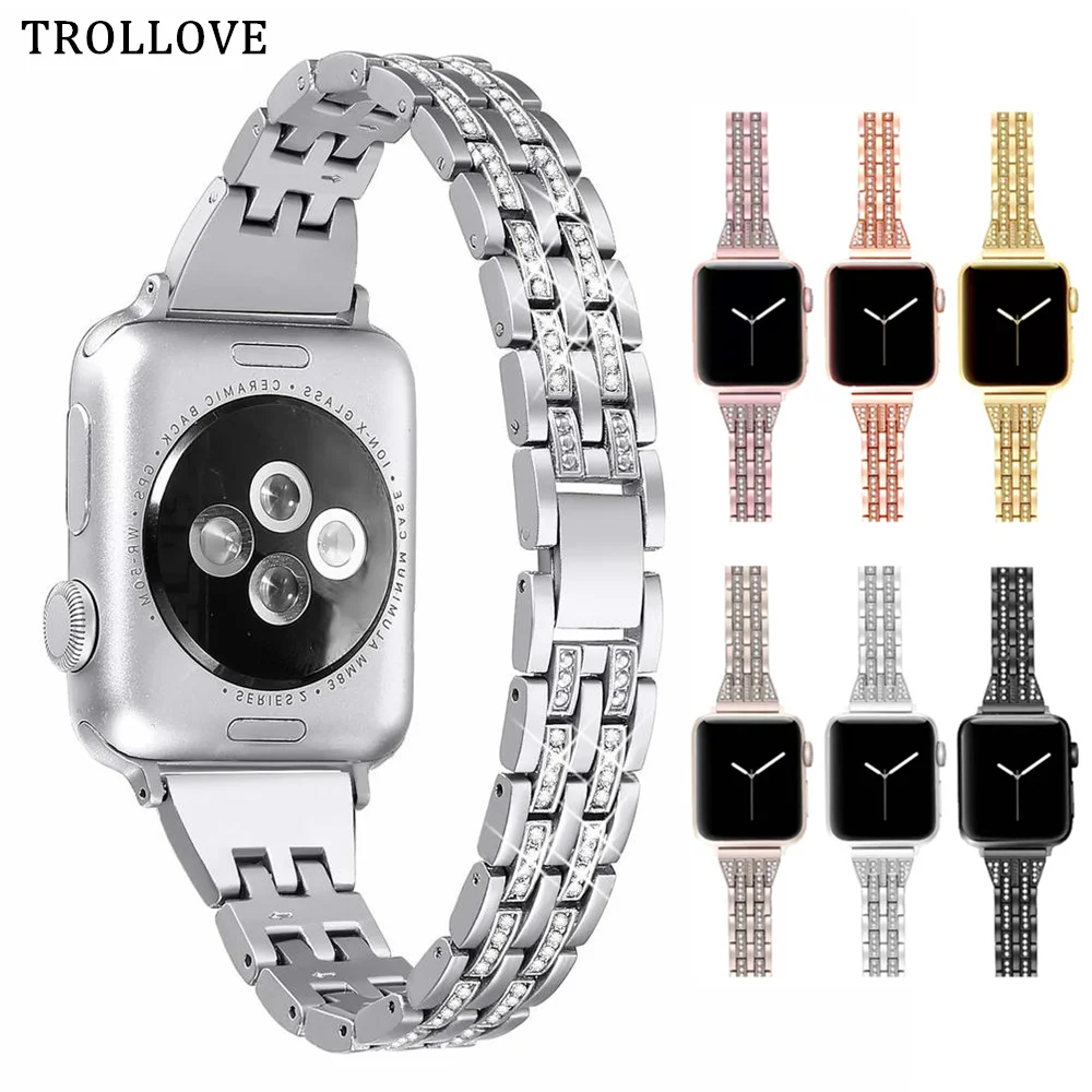 

New Bling Diamond Stainless Steel Band For Apple Watch Series 1/2/3/4 42mm 38mm Women Wrist Bracelet Strap for iWatch 40mm 44mm