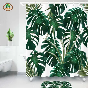 

MSJO 3d Shower Curtain Set Florarium Flower Leaf Green Tropical Plants Bathroom Curtain Print Floral Bathroom Curtain Mat Set