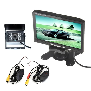 

wireless 7 Inch TFT LCD Display Screen car Monitor 2 AV with 18 LED night vision Rear View camera transimitter receiver