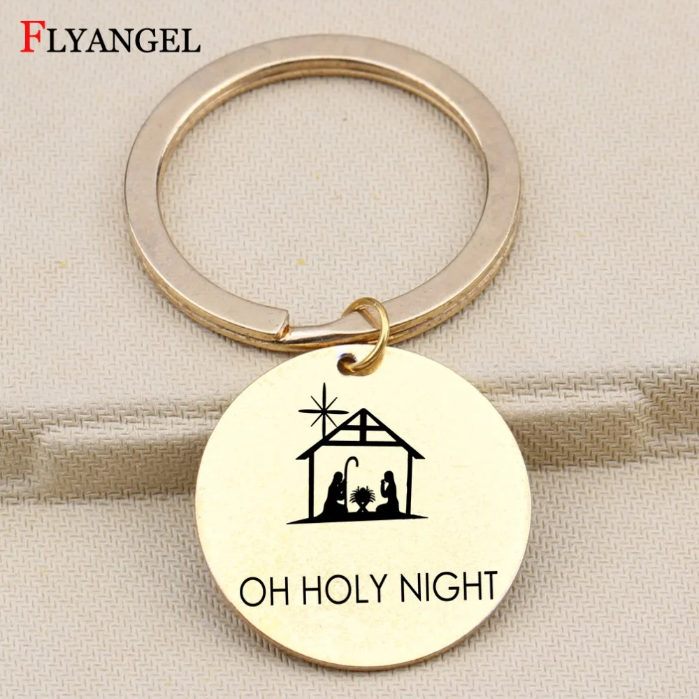 Engraved OH HOLY NIGHT Keychain Religious Christian Jesus Key Chain Women Men God Bless Gift Souvenirs Car Bag Keyring Jewelry | Украшения