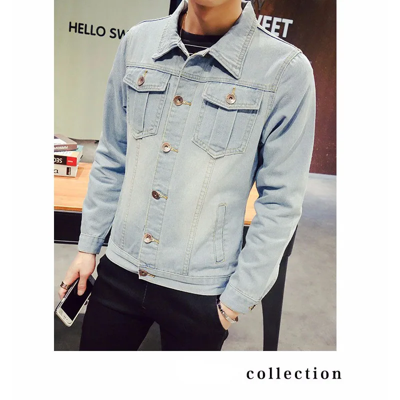 Men's Solid Denim Jacket Slim Male Casual Outerwear Coat Plus Size S