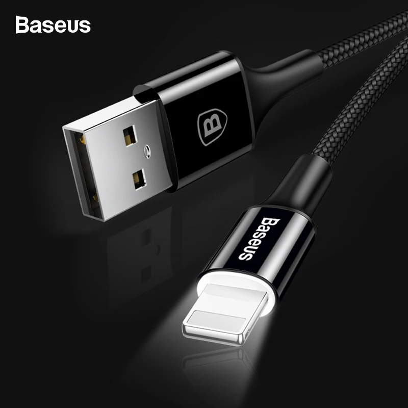 Светодиодный светильник Baseus USB кабель для iPhone X XS Max XR 8 7 6 6s 5 iPad Быстрая зарядка зарядное устройство кабель для передачи данных адаптер Кабели для мобильных телефонов