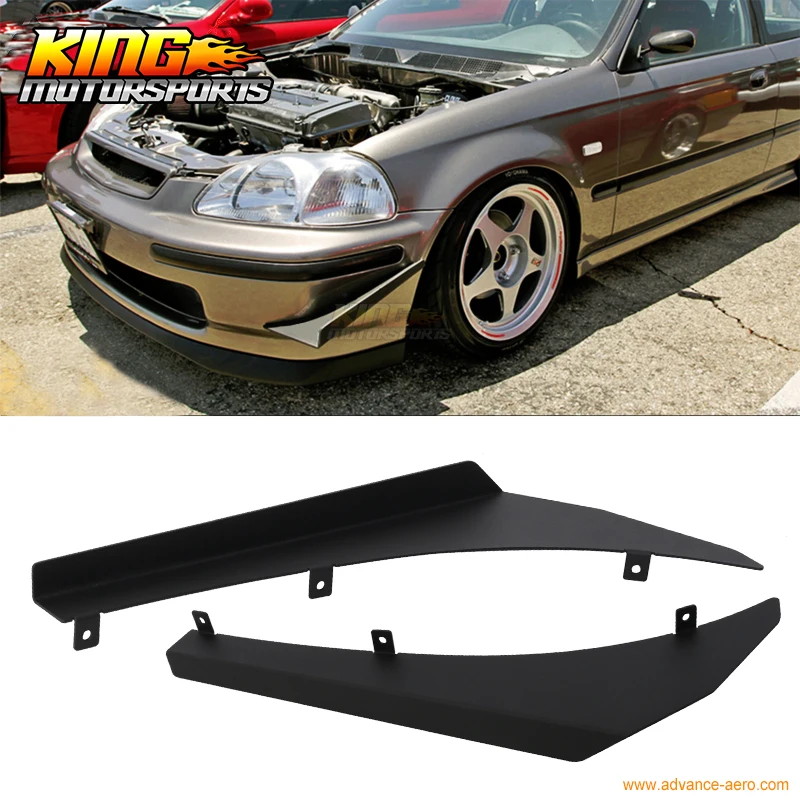 

16" x 6.5" x 13" Ikon Style Universal Front Bumper Canards Black Aluminum