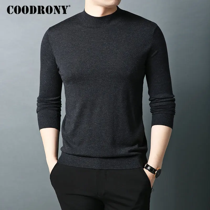 Бренд COODRONY, мужской свитер, Осень-зима, шерстяной свитер с высоким воротом, классический однотонный пуловер для мужчин, теплая вязаная одежда для мужчин, 91066
