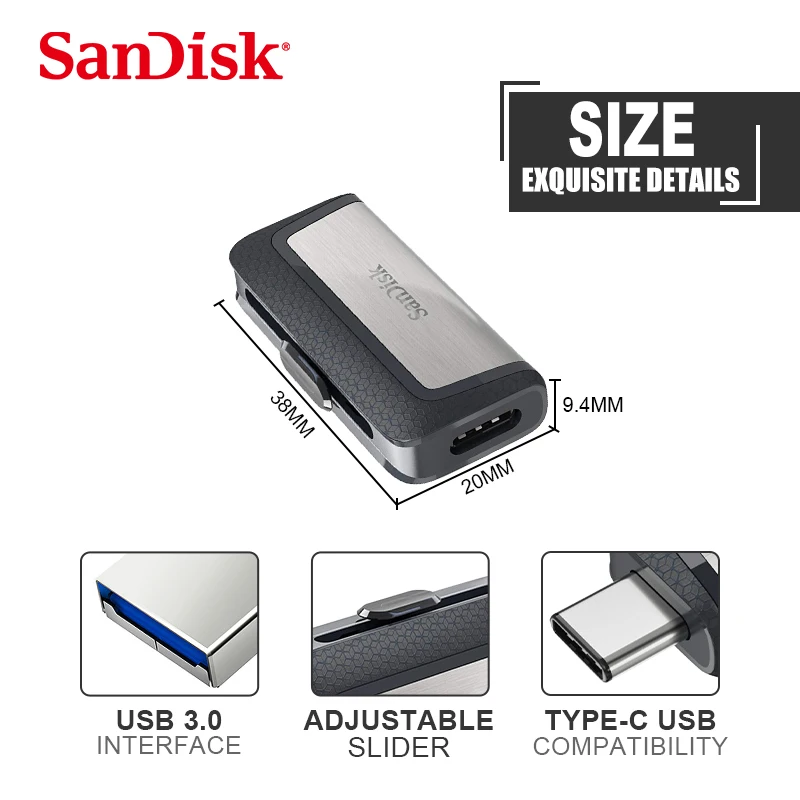 SanDisk 2 в 1 OTG USB флеш-накопитель 32 ГБ ультра двойной интерфейс 16 Гб USB 3,0 флеш-накопители 128 Гб флешки для type-c и ПК