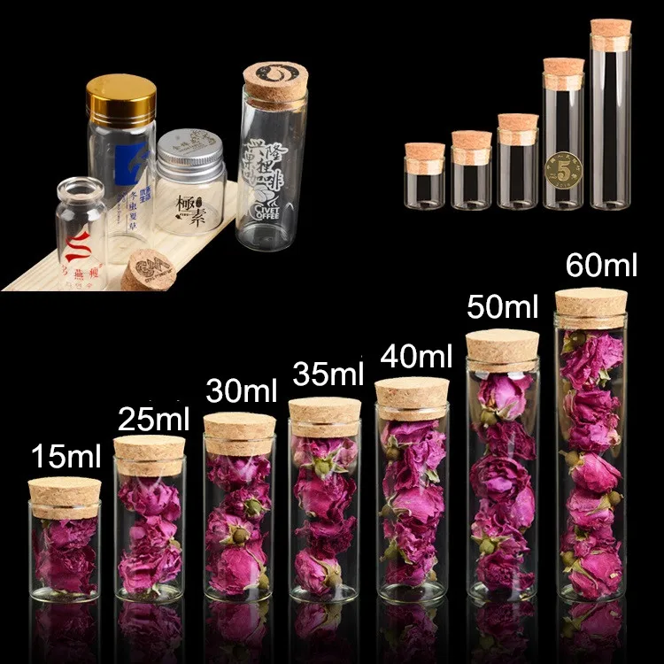 (15 120ml ) Straight Cork Glass Tube Rose Sea Cucumber Tea Sample