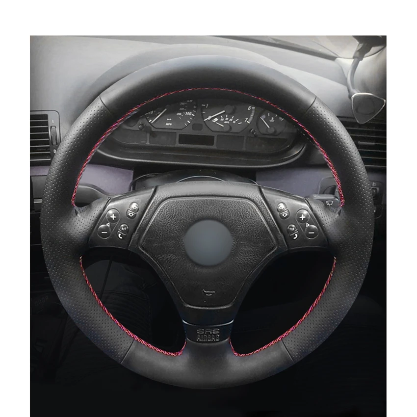Черный ПУ Искусственная Кожа DIY Ручная прошивка автомобиля рулевое колесо Крышка для BMW E36 E46 E39