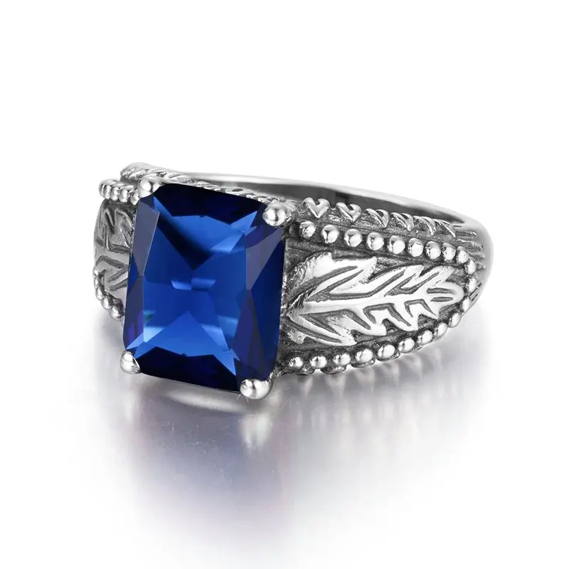 SzjinAo Vintage Square September Birthstone Sapphire Ring Solid 925 Sterling Silver Wedding Rings For Women Valentine's Day Gift