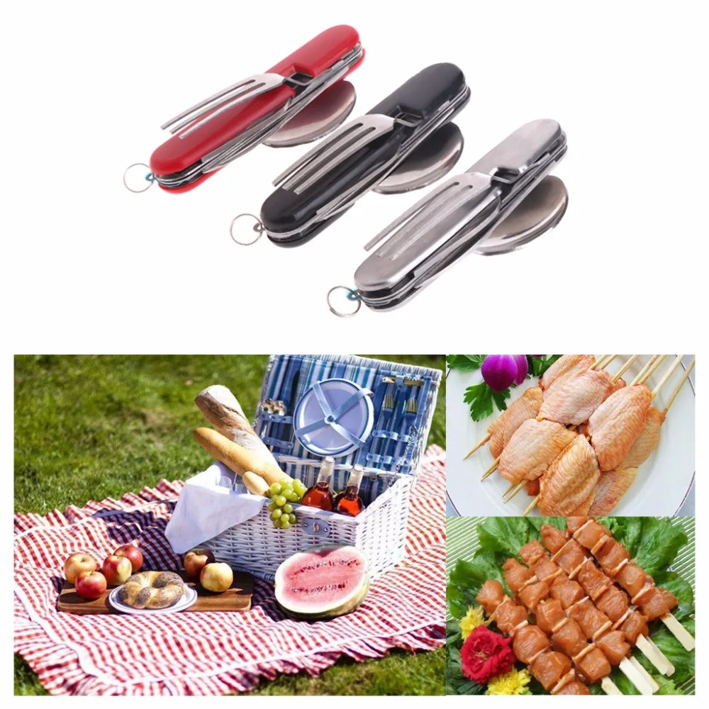 

4 in 1 Travel Camping Folding Tableware Opener Picnic Cutlery Fork Spoon Knife
