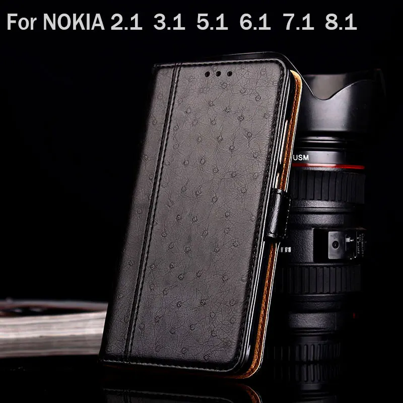 

Case for Nokia 2.1 3.1 6.1 7.1 8.1 5.1 plus coque Luxury Ostrich Leather phone Case capa with Stand hit color Flip cover funda