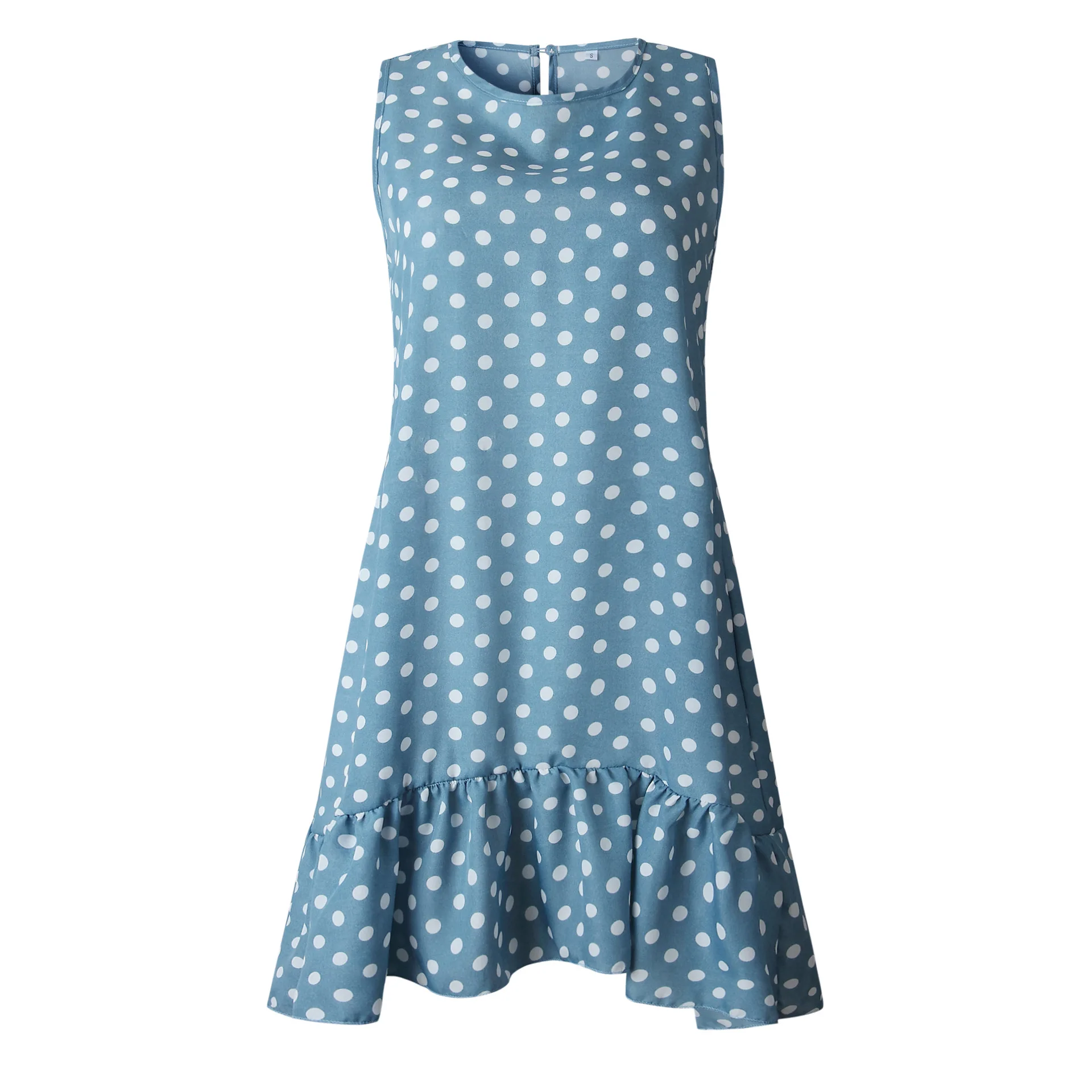 

Wontive Dropshipping Spring and Summer Fashion Fresh and Lovely Print Wave Point Ruffle Ladies Dress