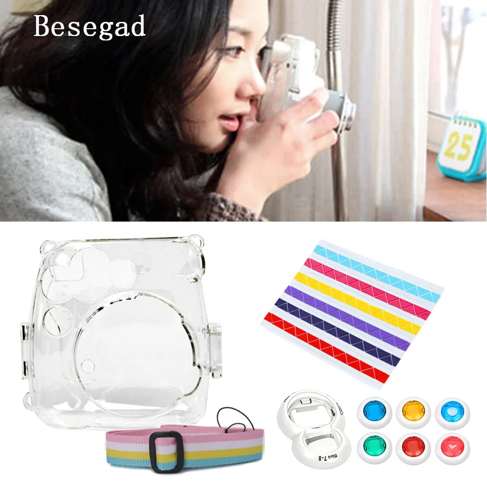

Besegad Carry Case Colored Close-up Lens Filter Shoulder Strap Border Stickers Bundle Kit for Fujifilm Instax Mini 9 8 Accessory
