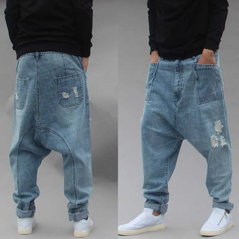 Distressed Streetwear Ripped Harem Jeans Men Casual Loose Baggy Trousers Hip Hip Dropcrotch Denim Pants Male Clothes Big Size Distressed Streetwear Ripped Harem Jeans Men Casual Loose Baggy Trousers Hip Hip Dropcrotch Denim Pants Male Clothes Big Size