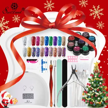 

Saviland 33 PCS 36W UV LED Lamp Colors Diamond Glitter Nail Gel Polish Nail Art Kit Manicure Gel Varnish Kit for Christmas Gift