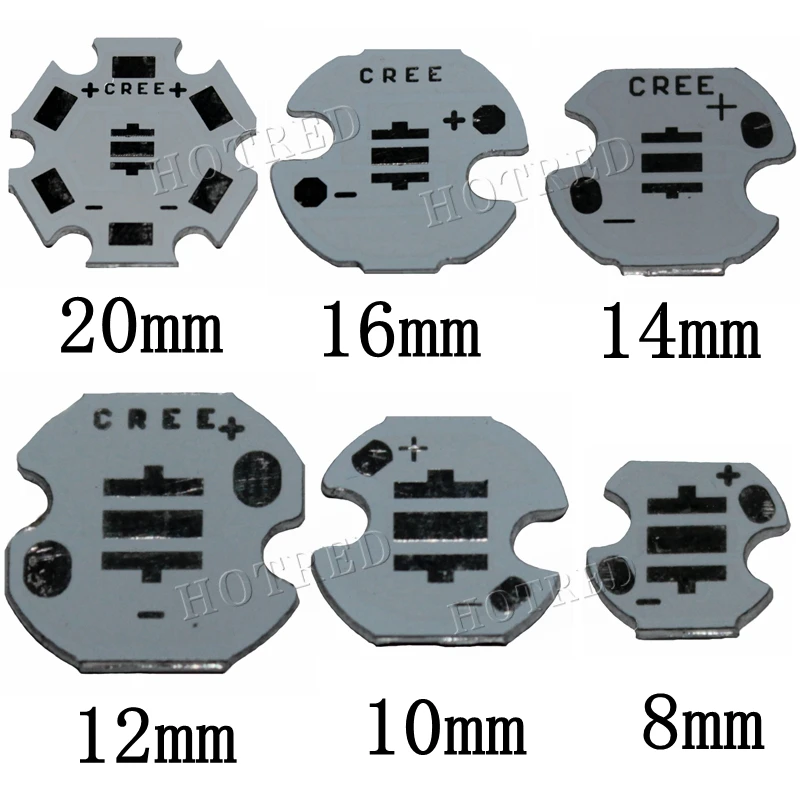 Cree XPE XP-E/XTE XT-E/XPG XP-G 3535 светодиодный PCB алюминиевая плата 20 мм 16 мм 14 мм 12 мм 8 мм для DIY светодиодный светильник 100 шт./лот