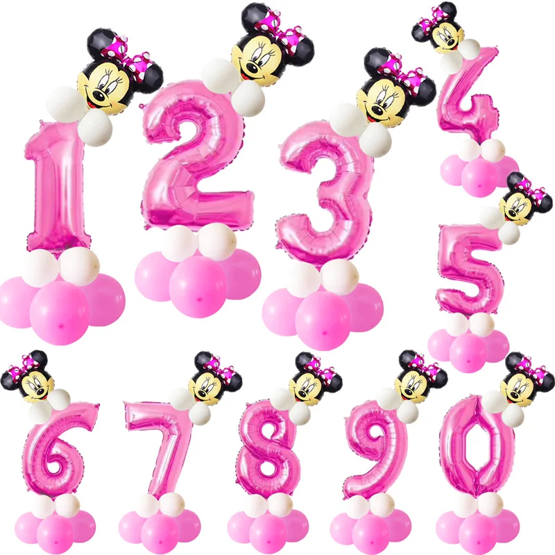 Розовый синий 32 дюйма номер 1 2 3 Фольга Воздушный шар для Бэйби Шауэр День рождения Мини Микки Минни голова украшения латексные воздушные шары