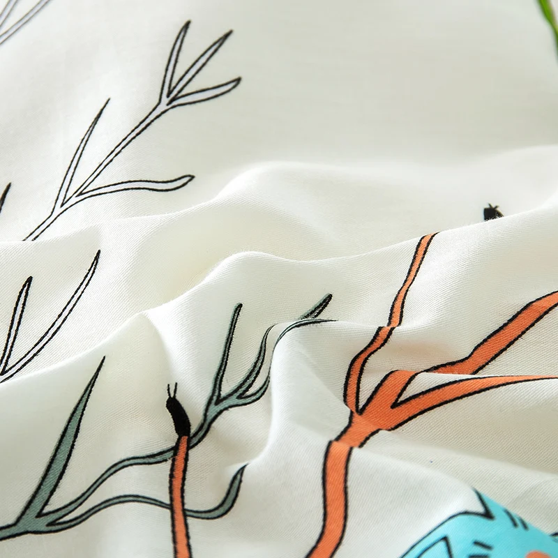  Birds floral print 3pc Sheets set twin queen king size fitted Bedsheet with elastic Band 100% Cotto