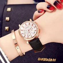 Fashion Women Casual Six pin Calendar Watch Brand GUOU Luxury Genuine Leather Ladies Quartz Watch Waterproof