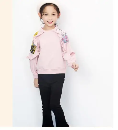 new girl spring flower Long sleeved shirt with round neck cute t shirt for girls