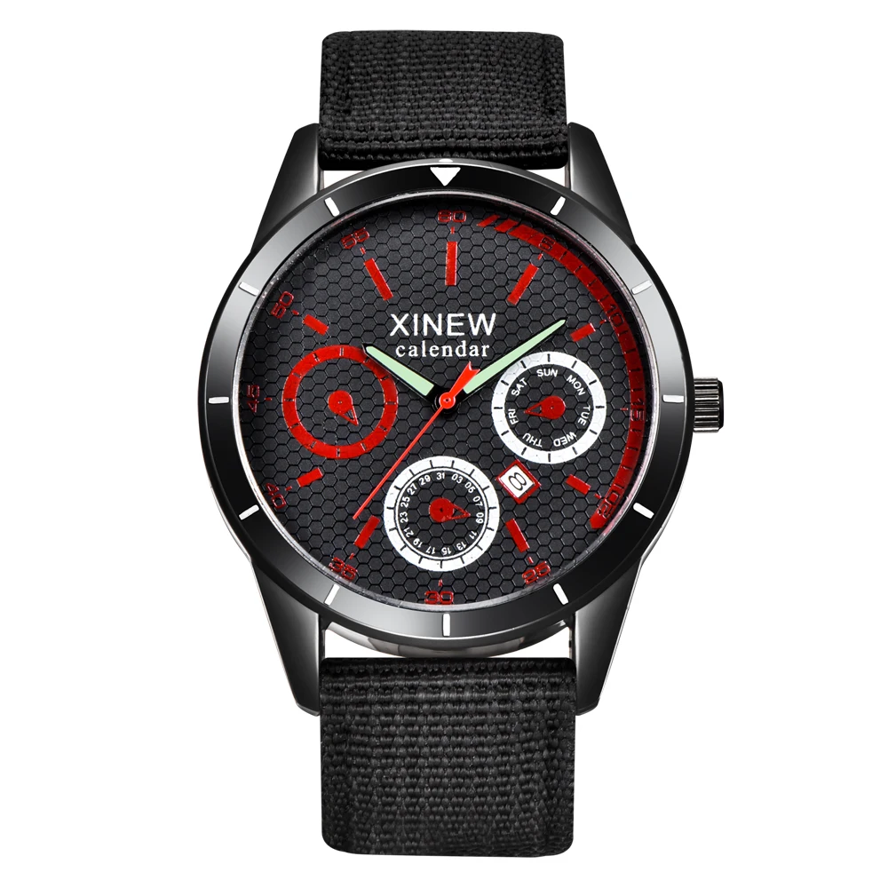 XINEW Brand Original Watches Men Nylon Strap Casual Calendar Quartz