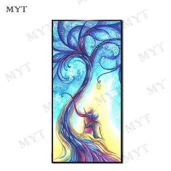 

Handmade girls under the blue tree Abstract Oil painting on Canvas Art Poster Wall Picture for Living Room Sofa Home Decoration