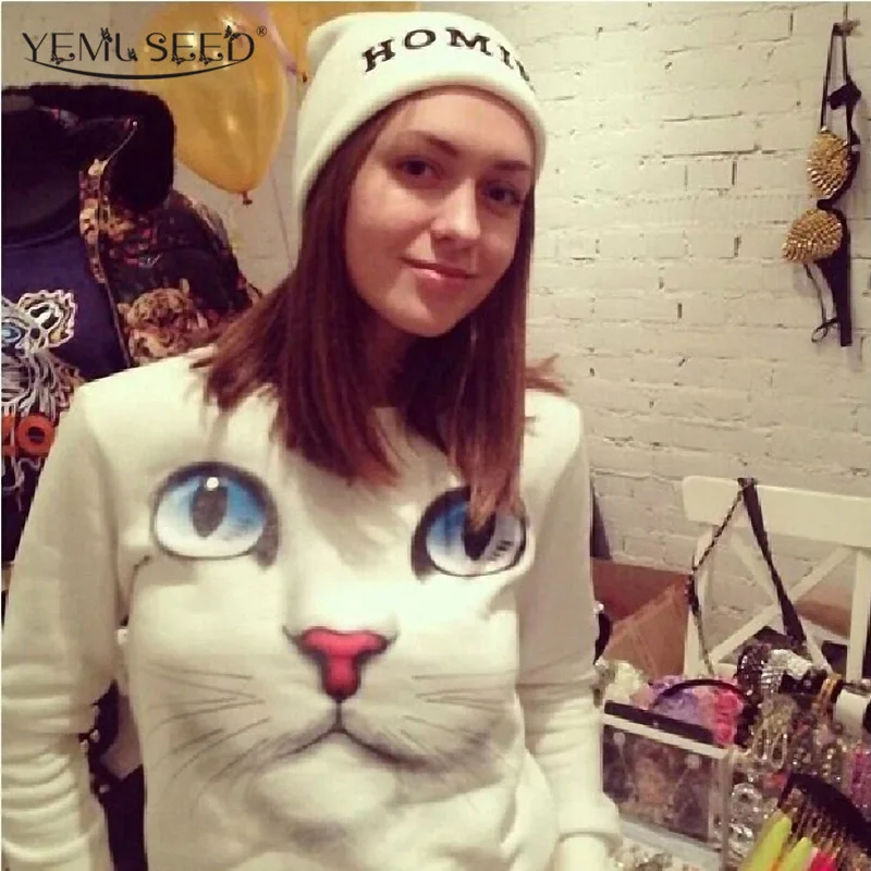  Women New Winter 3D Beads Cat Sweatshirts Harajuku Venta 2015 Para Mujer Sudaderas Hoodies Pullover