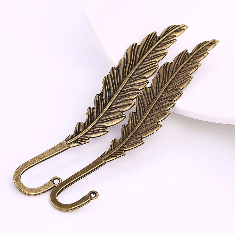 Antique Brass Metal Feather Bookmarks Charms for Jewelry Making DIY
