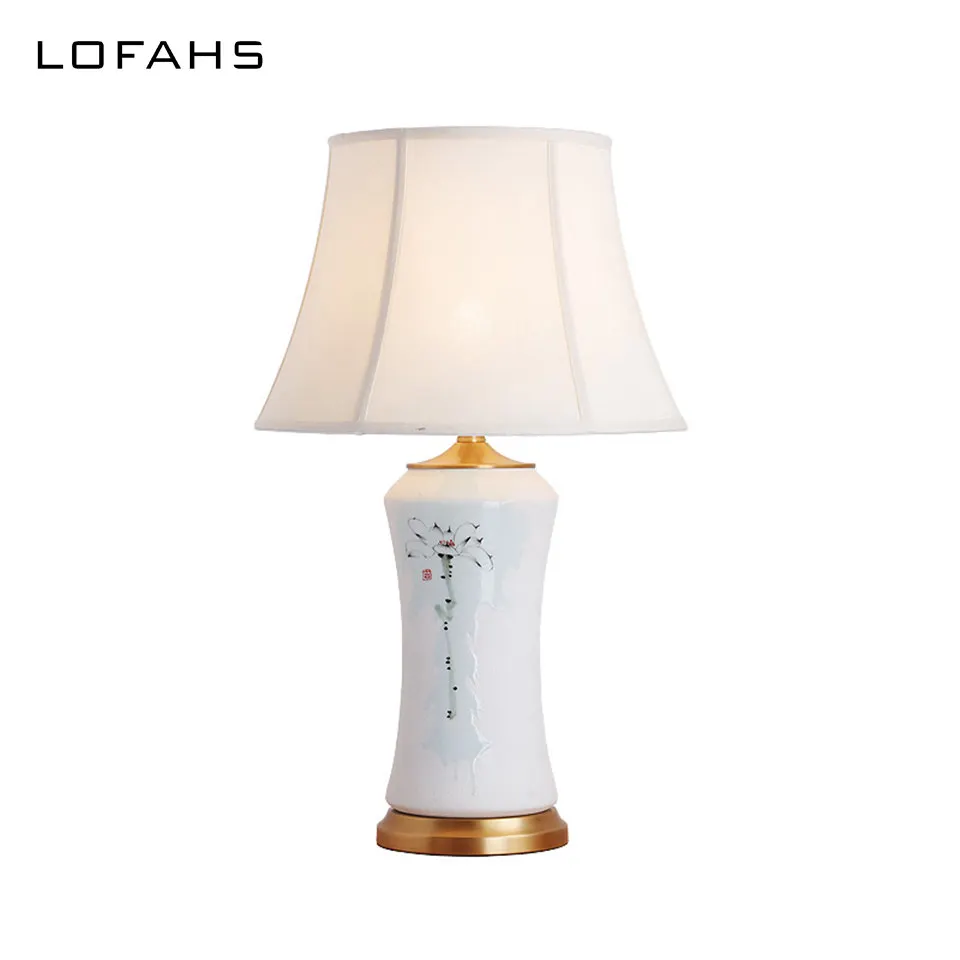 

Table lamp Hand made porcelain in Jingdezhen porcelain with shade and Copper base for bedroom art deco chinaware bed lamp YX6083