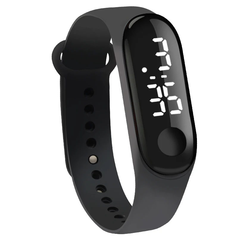 Цифровой сенсорный экран светодиодный дисплей силиконовый ремешок для мужчин и женщин пара наручные часы электронный браслет часы детские спортивные часы - Цвет: black